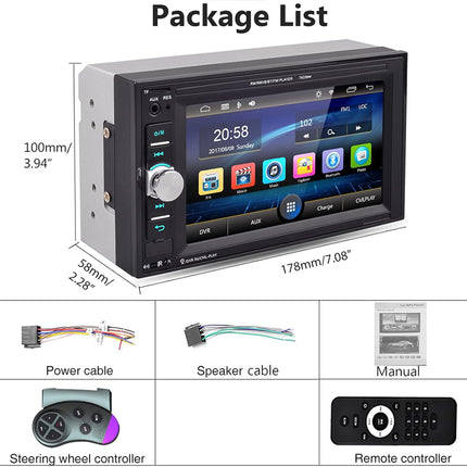 Car multimedia system with screen and accessories on a white background