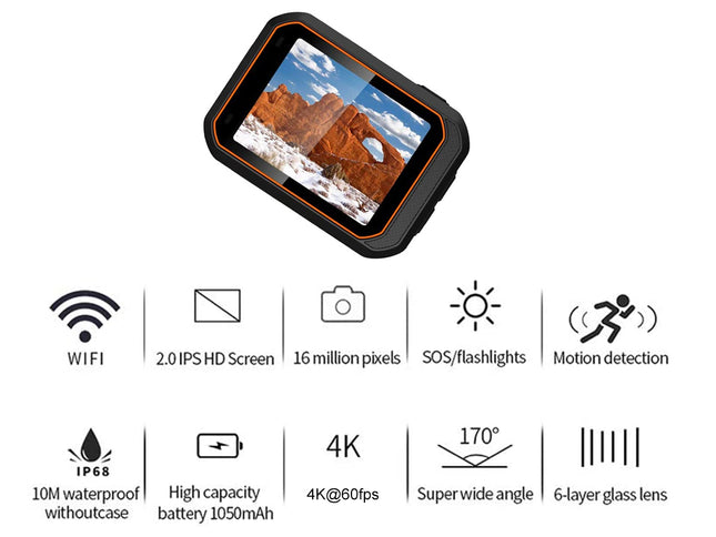 Product display with features listed on a white background