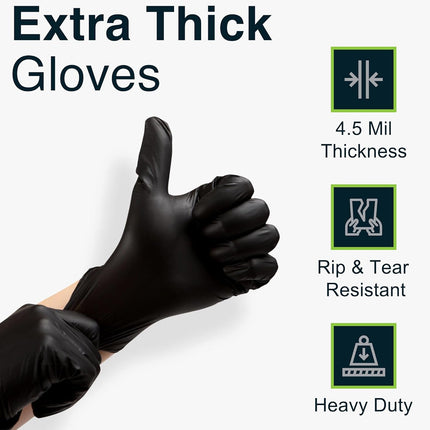 Black extra thick gloves with features highlighted on a white background