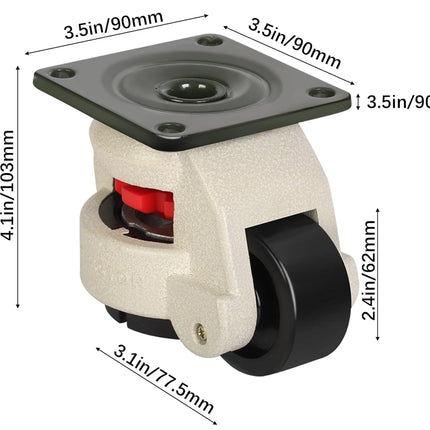 Measurement chart of a caster wheel with dimensions labeled