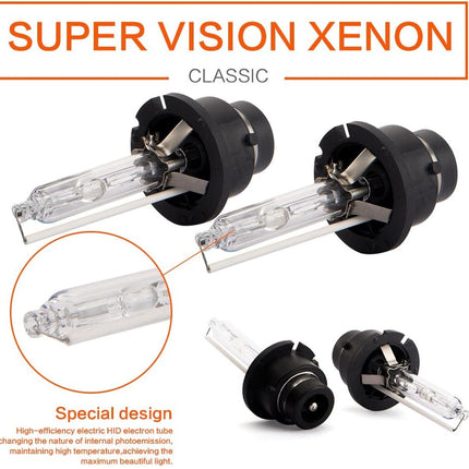 Super Vision Xenon car light bulbs with close-up details on a white background