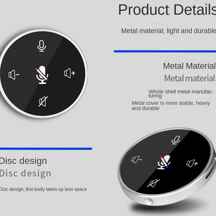 Product details of a metal device with disc design on a gray background