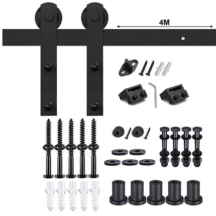 Barn door hardware set with components on a white background