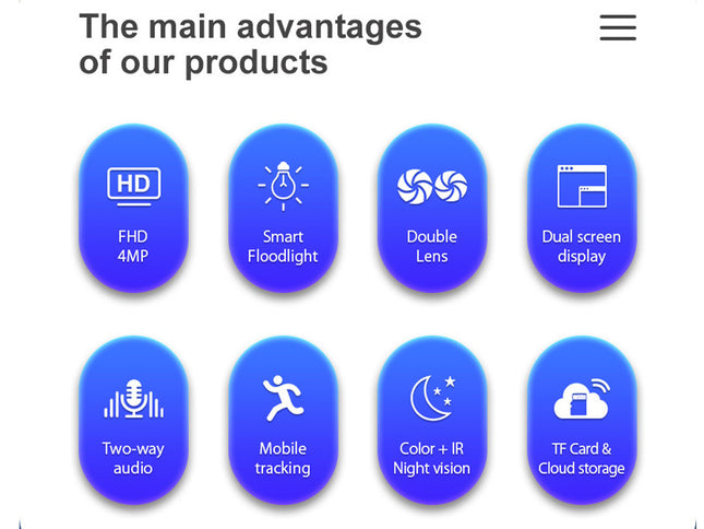 List of product advantages with icons and text on a white background