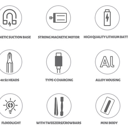 List of features with icons on a white background