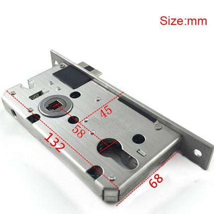 Metal lock mechanism with dimensions marked on a white background