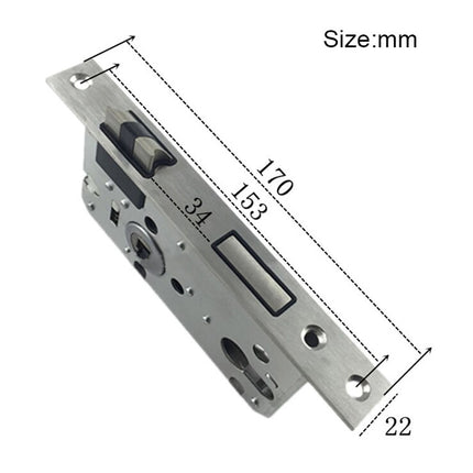 Metal lock mechanism with dimensions labeled on a white background