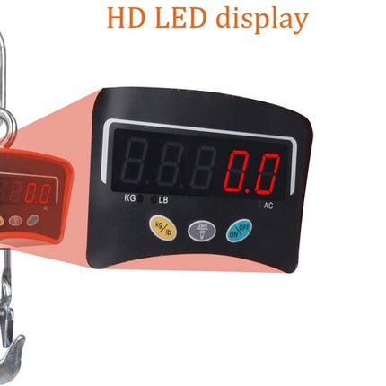 Digital hanging scale with an HD LED display on a white background