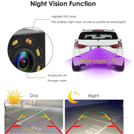 Car camera with night vision function diagram and examples of day and night use.