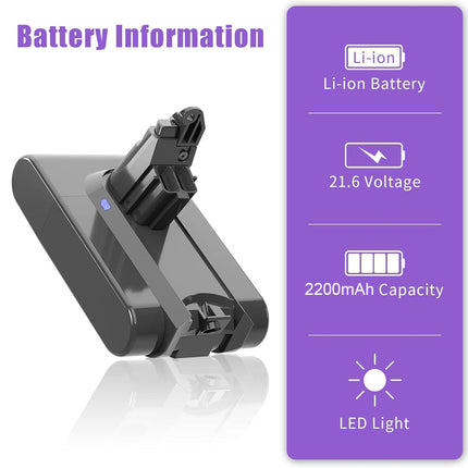 Black battery pack with purple information panel on a white background