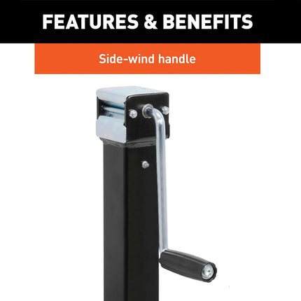 Side-wind handle with 'Features & Benefits' text on a white background