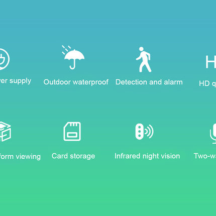 List of features with icons and descriptions on a teal background