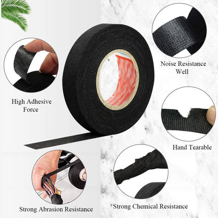 Black tape roll with various features highlighted on a white background