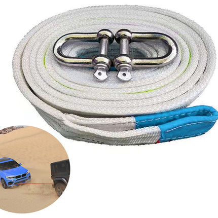 Coiled tow rope with a car winch attachment on a white background