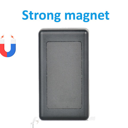Black rectangular strong magnet with a blue label on a white background