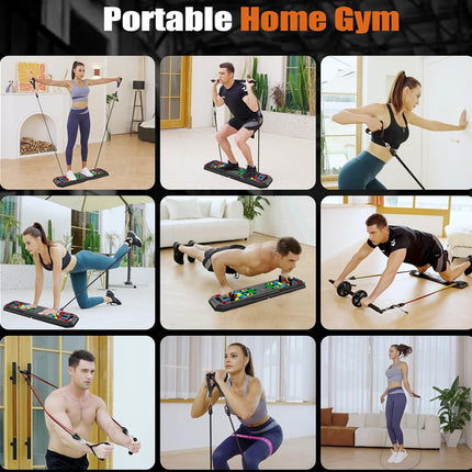 Collage of people using a portable home gym with text 'Portable Home Gym' at the top.