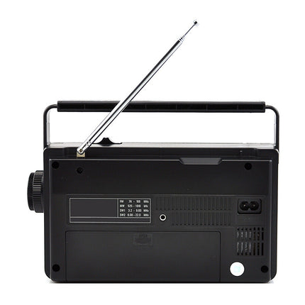 Black radio with antenna on a white background