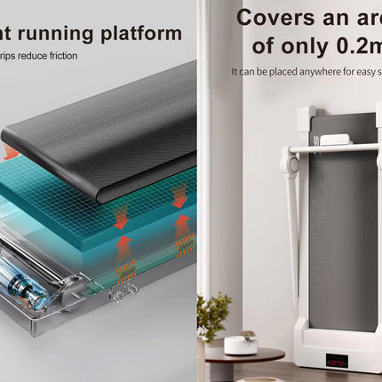 Treadmill with features highlighted on a white background
