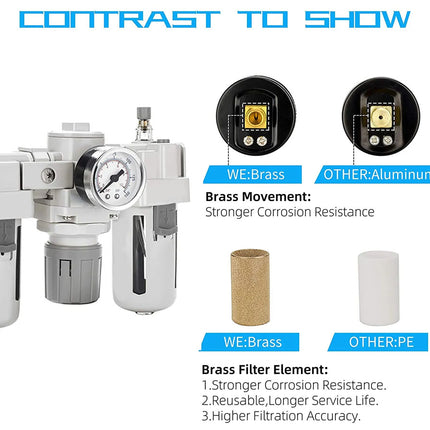 Mechanical filter with brass and other components on a white background