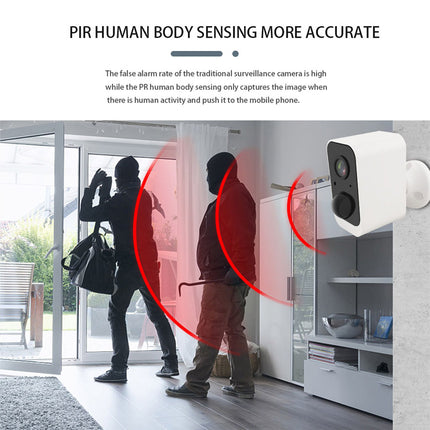Surveillance camera with PIR human body sensing technology in a home setting.