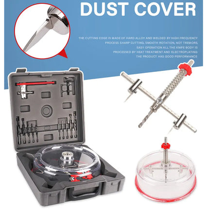Dust cover tool set with open case and tools on a white background