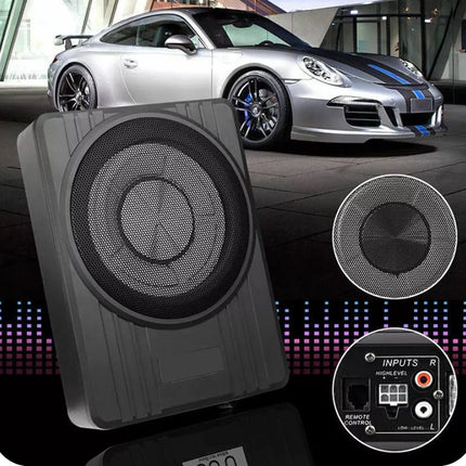 Car subwoofer with a car in the background