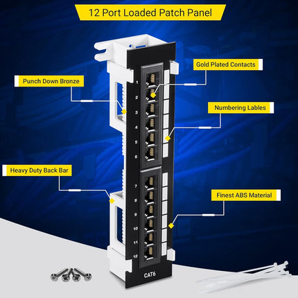 12 Port Cat6 Ethernet Patch Panel RJ45 Keystone Jack Network