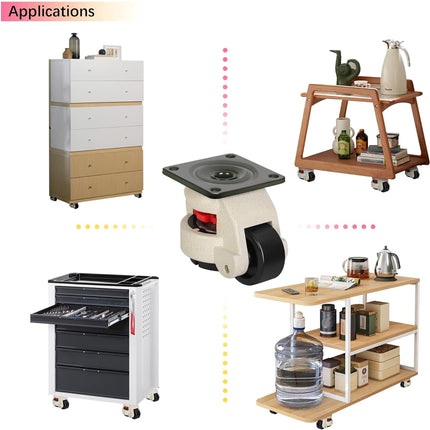 Collage of various kitchen carts and storage units with applications highlighted.