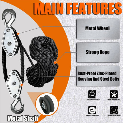 Block And Tackle Pulley 20m Rope | NZ Sale
