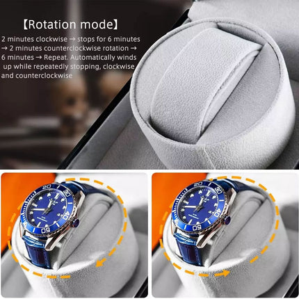 Watch winder with blue watch on a white background