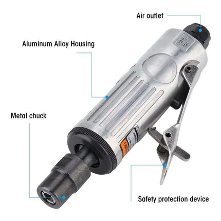 Pneumatic tool with labeled parts on a white background