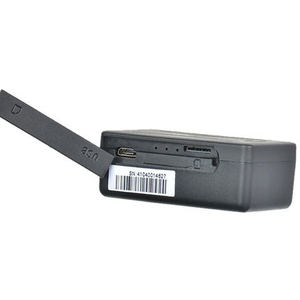 Black electronic device with a barcode label on a white background