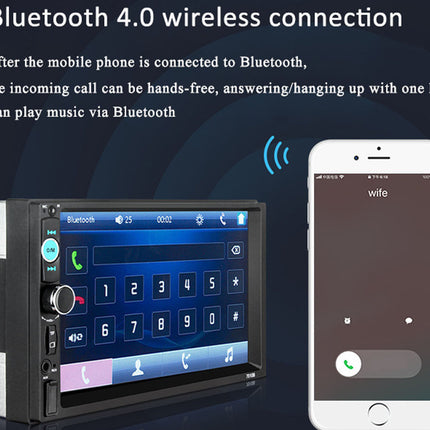 Car stereo system with Bluetooth connection feature displayed on a dark background