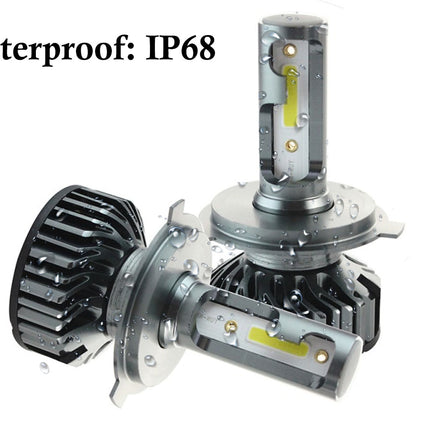Car headlight bulb with 'Waterproof: IP68' text on a white background