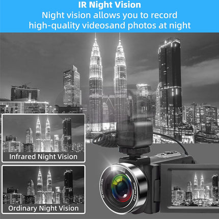 Camera with night vision feature displayed against a cityscape background