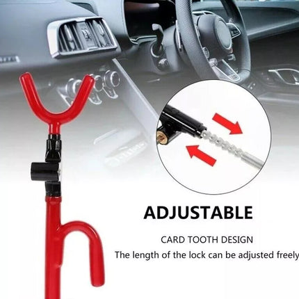 Red car key lock tool with adjustable design in a car interior setting