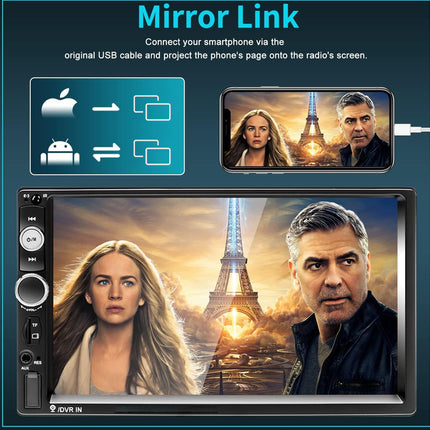 7" Double DIN Car Stereo MP5 Player - Bluetooth Touchscreen & Hands-Free Calling  | Supports Reversing Camera, Steering Wheel Control