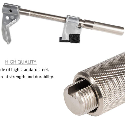 Metallic tool with high-quality text on a white background