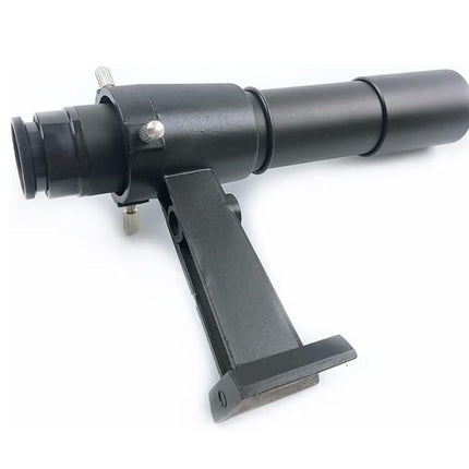 Black telescope or similar device on a white background