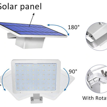 Solar panel and light fixture with rotatable features on a white background