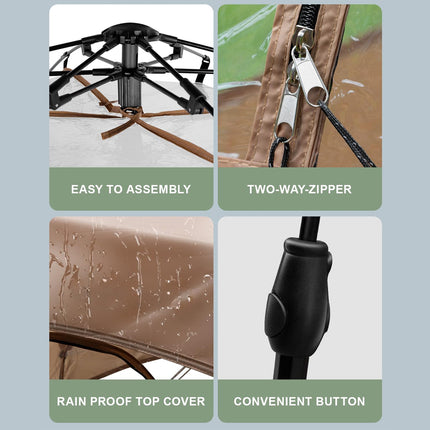 Product features with text labels on a light gray background