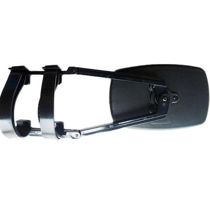 Black snow shovel with metal handle on a white background