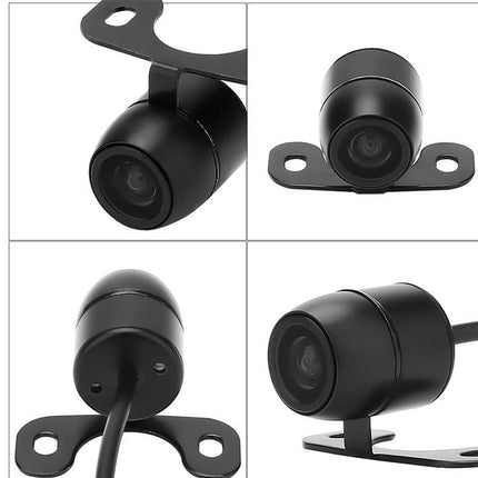 Four views of a black car camera on a white background