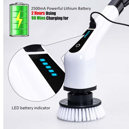 Cleaning brush with charging cable and battery indicator on a white background