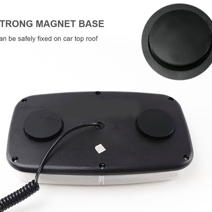Black magnetic car mount with text on a white background