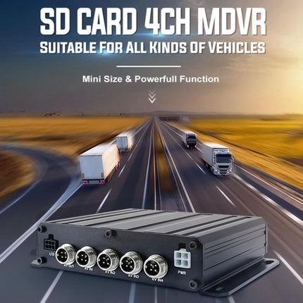 SD Card 4CH MDVR with a road and trucks in the background