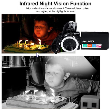 Camera with infrared night vision function showing a child blowing out candles on a cake.