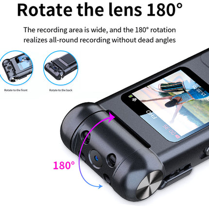 Camera with 180-degree lens rotation feature on a white background