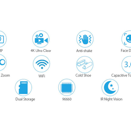 Set of icons representing camera features on a white background