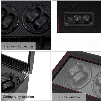 Product features including premium PU leather, strong alloy junction, and visible window on a white background.